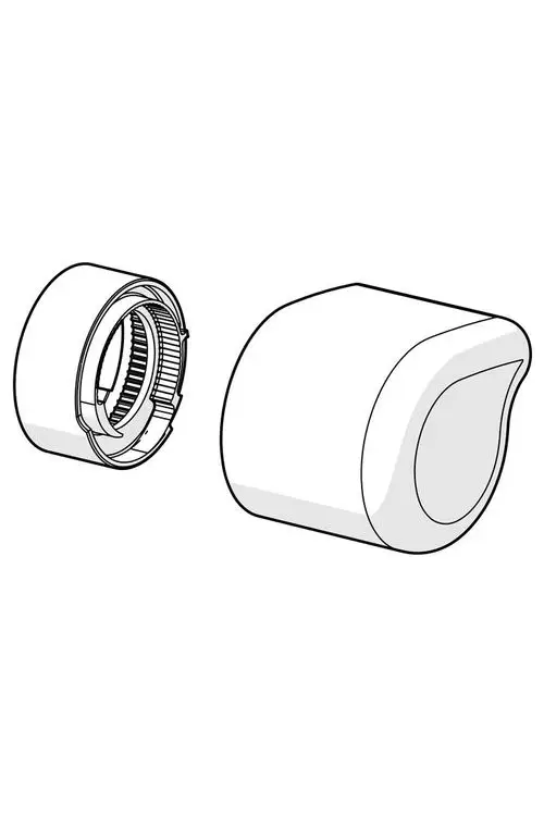 Zwei Teile eines Temperatureinstellgriffs für Armaturen, einer mit einem gewellten inneren Ring zur Befestigung. Das Produkt stammt von HANSA.
